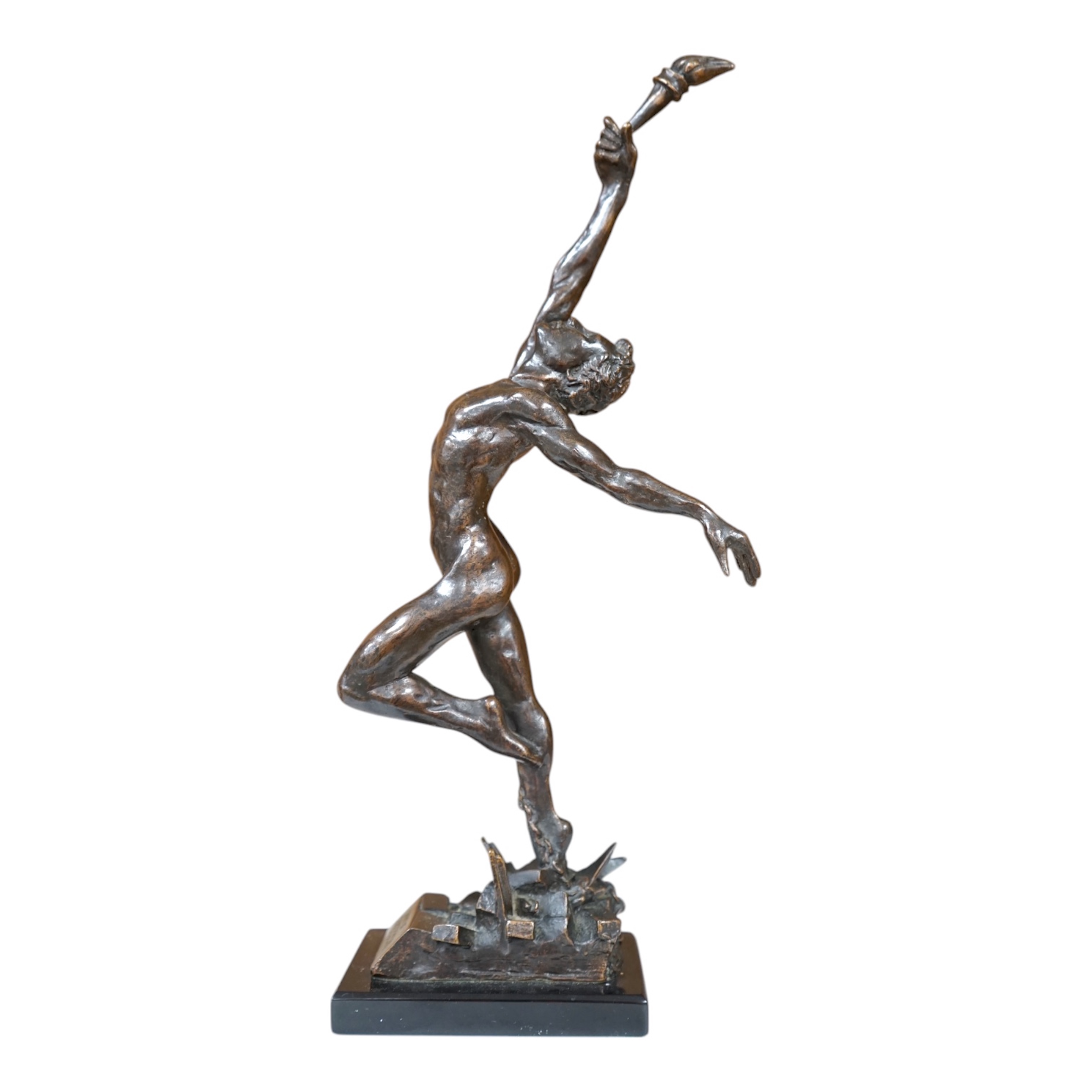 Enzo Plazzotta, (Italian 1921-1981) dark patinated bronze ‘Spirit of Freedom’, 34cm. Condition - good